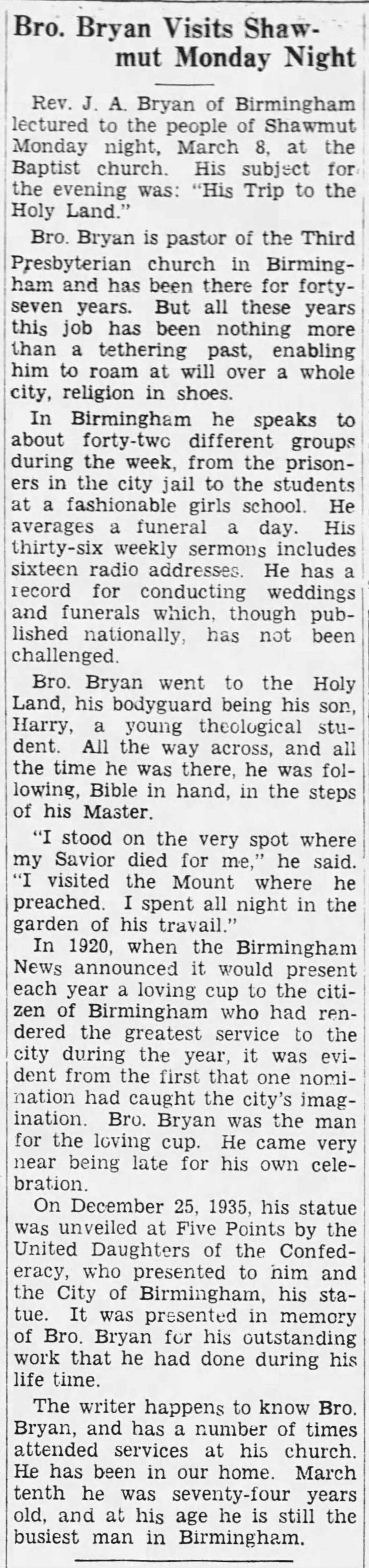 Bro. Bryan Visits Shamut Monday Night